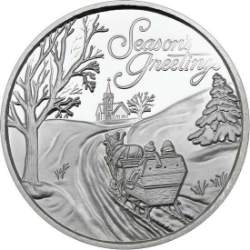 2026 Sleigh Ride 1&nbsp;oz Silver Round silver, rounds, silver coins, sleigh ride, seasons greetings, silver bullion, santa claus, merry christmas, holiday greetings, christmas silver, medallion, 1 oz silver, 999 silver, christmas, silver, fine silver coins, holiday